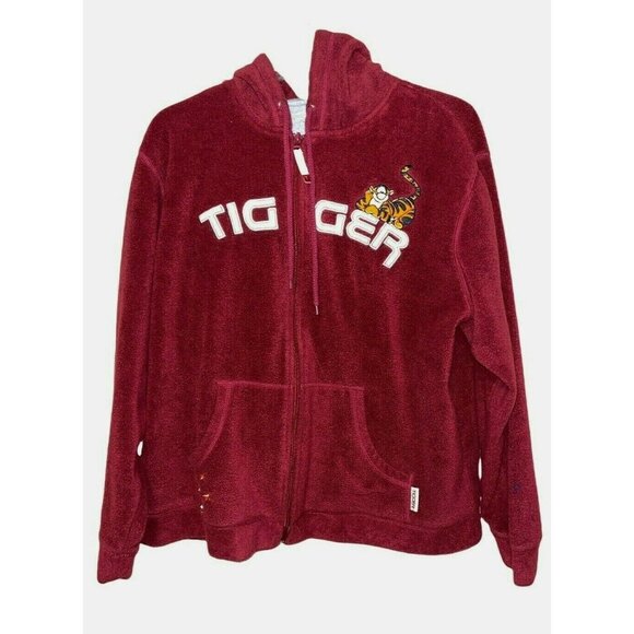 Disney Maroon TIGGER Embroidered Applique Zip Up Hoodie Size Large 12-13 EUC - Picture 1 of 6